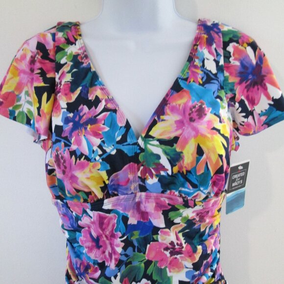 Swim Solutions Garden Dreams Flutter-Sleeve Swimsuit NWT Sz 14 - Picture 6 of 12